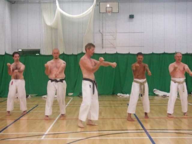 Sensei Ravey teaching Sanchin kata at the Sheffield Shotokan Karate Dojo