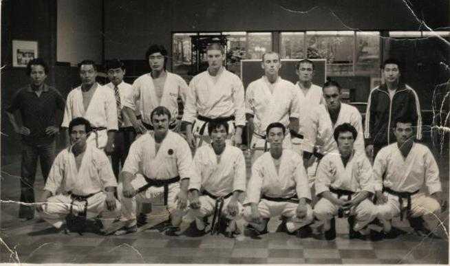 Japanese Team 1977 that won the world Karate Championships in Longbeach, California. Front row " The Swede", Back row Sensei Ravey and Steve Bellamy